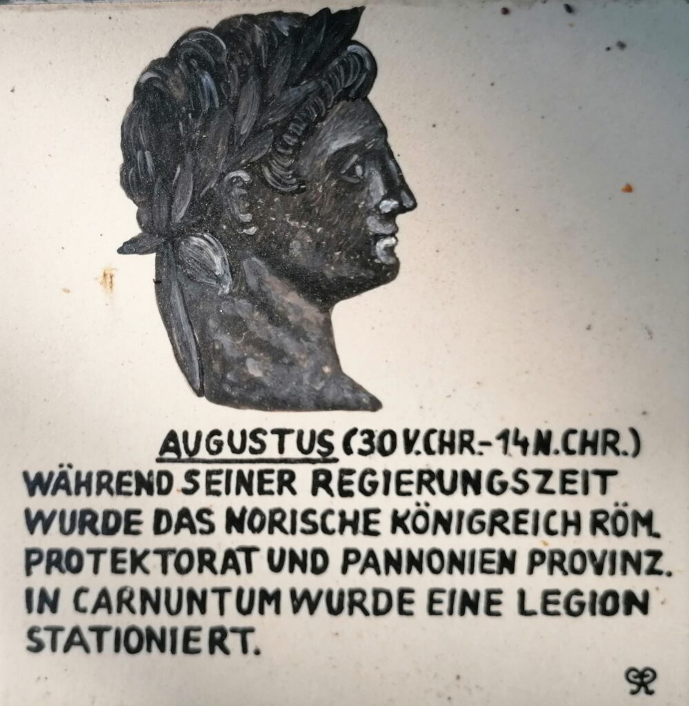 Römische Bernsteinstraße Burgenland - Detailbild des Schaupults in Raiding - Text und Bild zu Kaiser Augustus